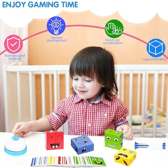 FACE CHANGING MAGIC CUBE, 3D PUZZLE FACE-CHANGING MAGIC CUBE, 3D FACE PUZZLE, WOODEN CUBE PUZZLE, MAGIC CUBE BUILDING BLOCK TOY EQUIPPED WITH SNATCHS BELLSS - Image 4